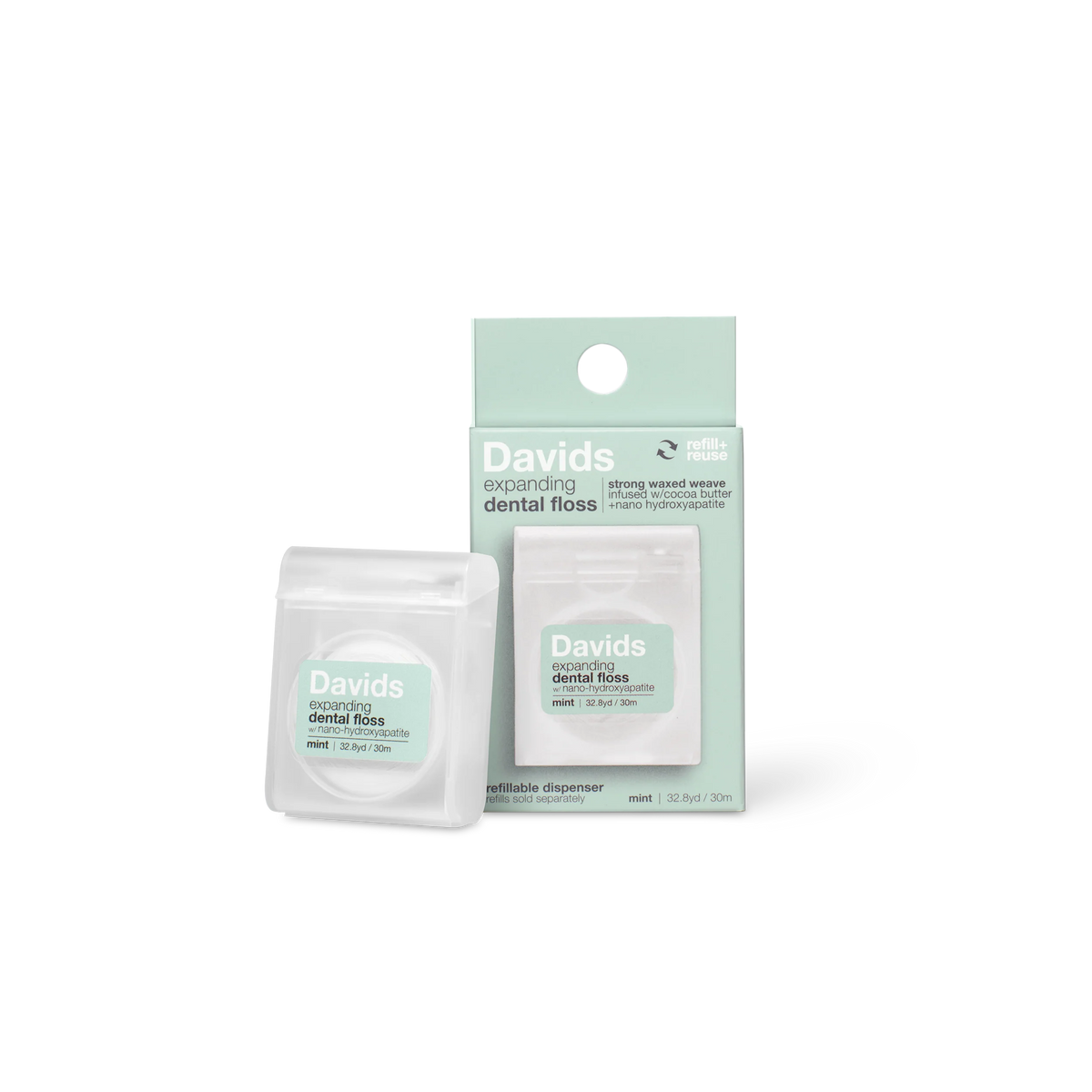 Davids Hydroxi™ expanding dental floss / refillable dispenser / mint /  30m