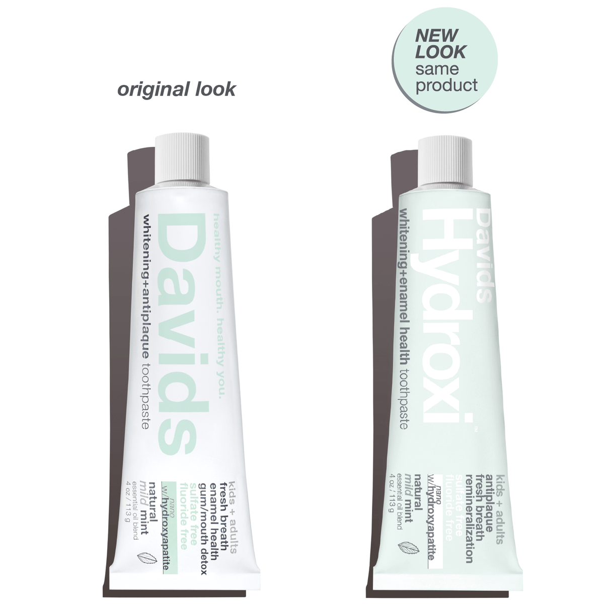 Davids Hydroxi™ whitening + enamel health, nano-hydroxyapatite toothpaste, kids+ adults / mild mint