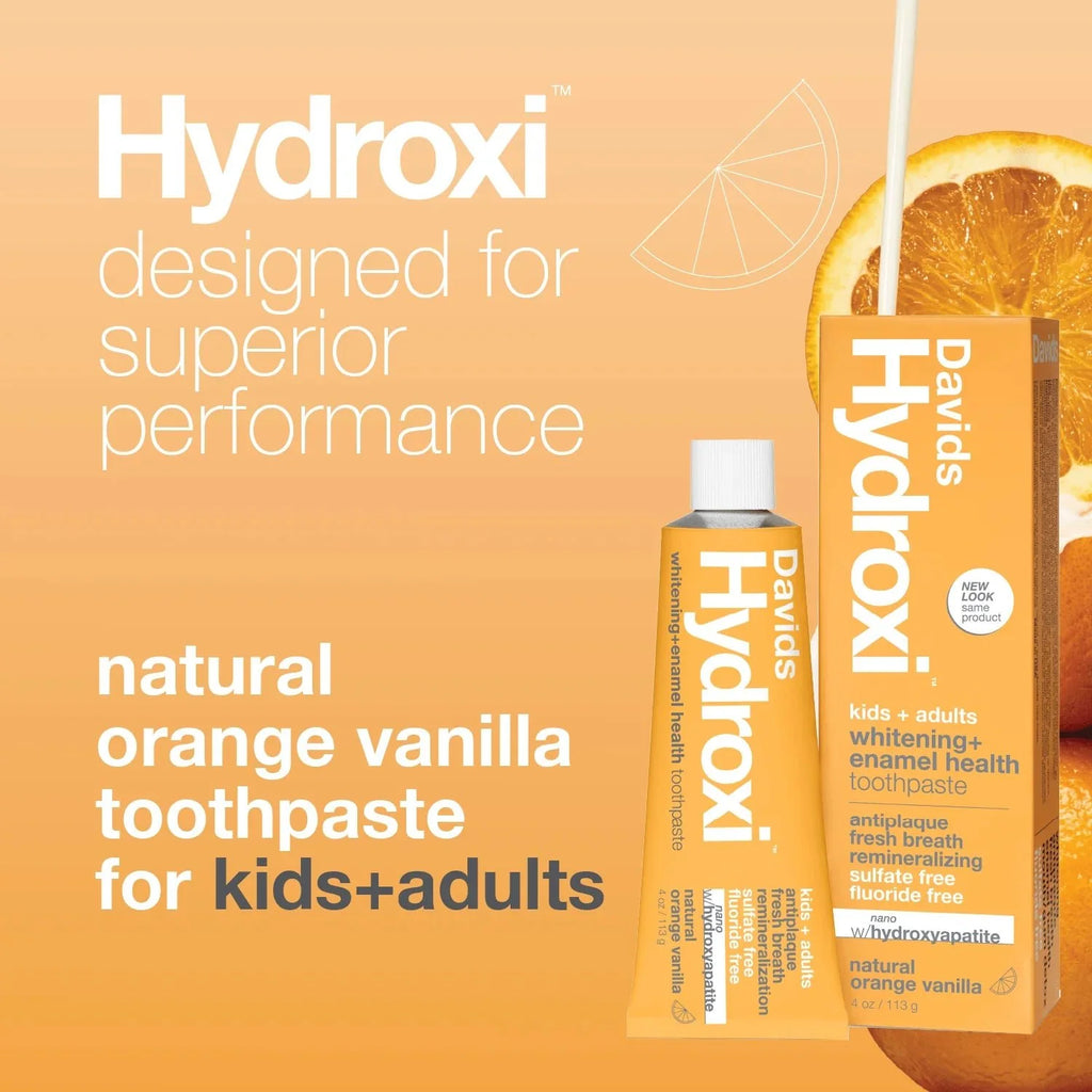 Davids Hydroxi whitening + enamel health, nano-hydroxyapatite toothpaste, kids + adults / orange vanilla